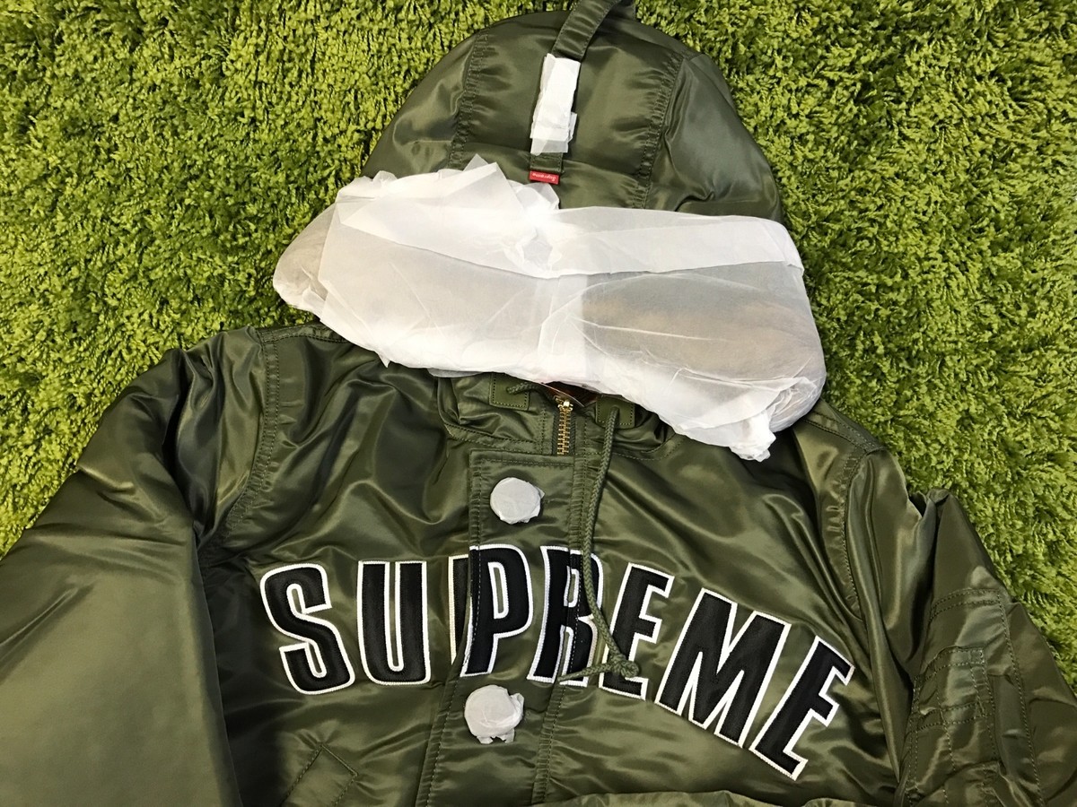 Supreme F/W 2016 Arc Logo N-3B Parka Jacket Box Logo Sage Supreme F/W 2016 Arc Logo N-3B Parka Jacket Box Logo Sage