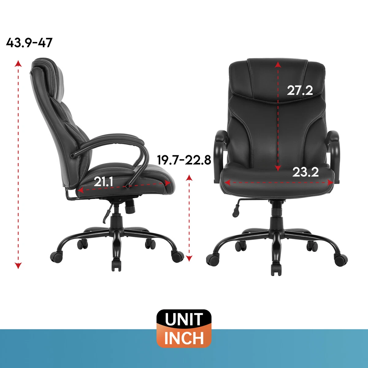 Office Chair 500lbs Wide Seat Ergonomic Desk Chair PU Leather