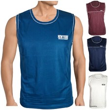 Mens Branded Vest Sleeveless Tank Top Side Trim Tipping Cotton Gym Summer Lining
