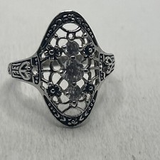 Vintage Classic Art Deco Style 925 Sterling Silver CZ Ring sz 9.25