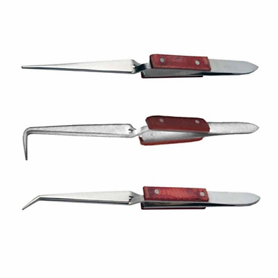 3PK Fiber Grip Tweezers Set Straight & Cross Locking for Jewelers & Soldering