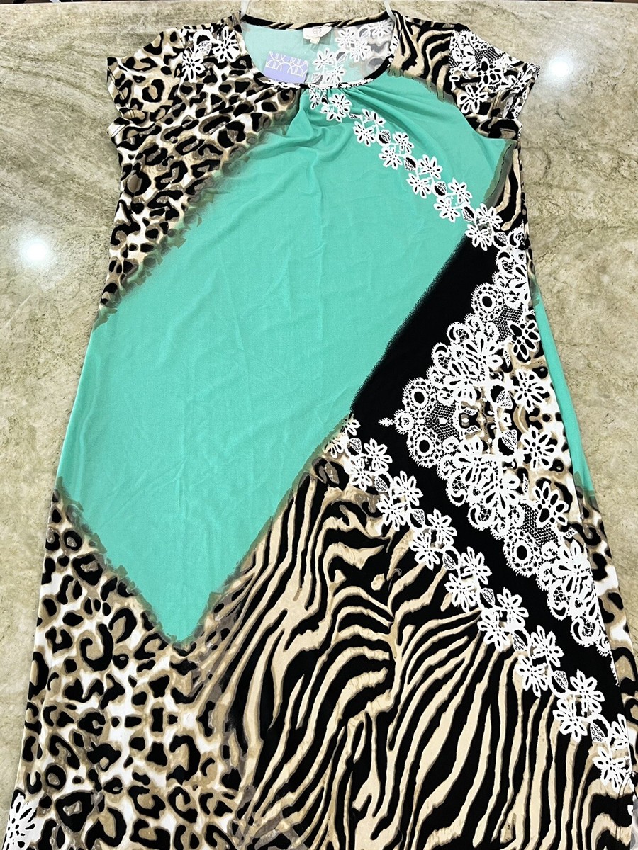 Hot in Hollywood Green Leopard Animal Print Stretch Dress Slip Over Womens  XL