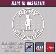 Baby on Board Skating baby White Funny Decal Vinyl Car Bumper STICKER