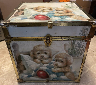 Vintage Ruane Manning Kitsch Dog Puppy Toy Chest Box Trunk Wood