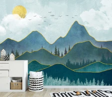 3D Blue Mountain ZHUA15248 Wallpaper Wall Murals Removable Self-adhesive Amy