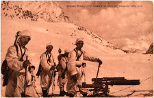 Skid-Mounted Machine Gun Section Snow Transport 1910s Italian Military Postcard