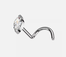G23 Implant Grade Titanium Marquise Gem CZ Nose Screw Nostril Ring 20g Jewel