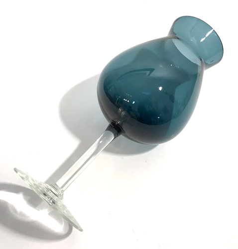 Empoli Teal Pedestal Vase with Clear Stem Vintage Italy 10 Inches - Picture 6 of 9