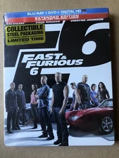 Fast & Furious 6 (Blu-ray/DVD, 2013, 2-Disc Set)  , NEW Steelbook limited edit