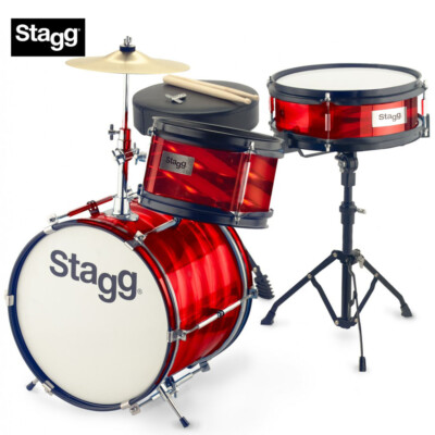 Stagg TIM-312JR Ultra Deluxe Retro Style Kids Drum Set - RED + Sticks, Cymbals