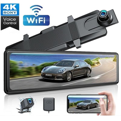 TOGUARD 12'' WiFi Mirror 4K Dual Dash Cam Front&Rear GPS Car DVR Camera Recorder
