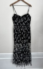 Lulus black floral print bustier tulle maxi dress velvet waist flowy Fairy L