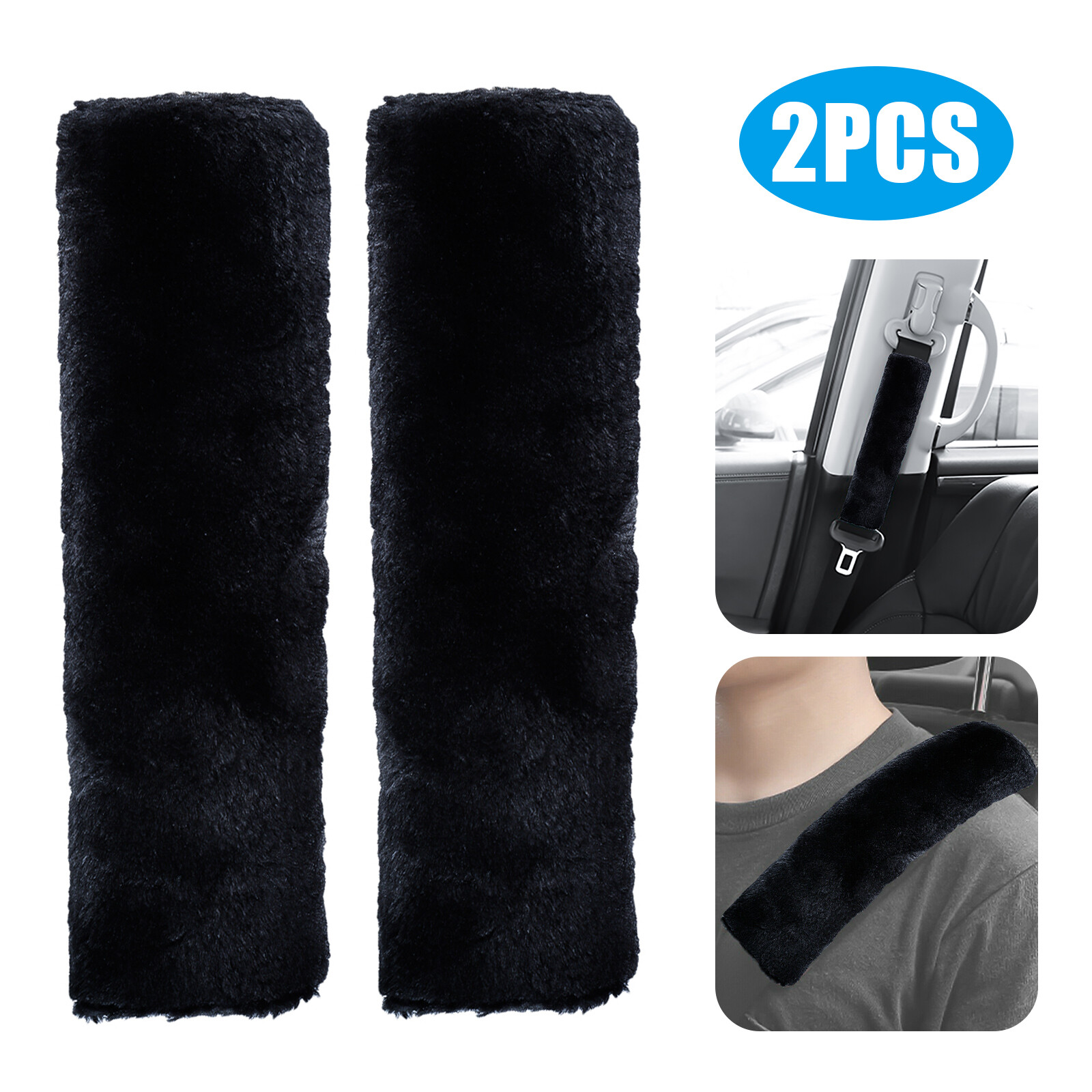 2PCS Car Auto Sheepskin Seat Belt Covers Shoulder Strap Pads Cushion Headrest US