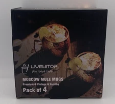 LIVEHITOP Moscow Mule Copper Mugs Set of 4, 18 Oz Cocktail Kit w/straws coasters