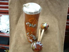 HAND PAINTED JAMAICAN MAMBO LIMBO WOODEN BAMBOO GUIRO DRUM AND 2 MARACAS