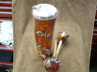 HAND PAINTED JAMAICAN MAMBO LIMBO WOODEN BAMBOO GUIRO DRUM AND 2 MARACAS
