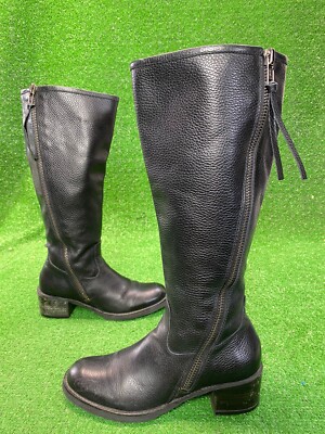 LUCKY BRAND Black Leather Zip Up Eques Heston Moto Boot Boots 8.5 fast ship