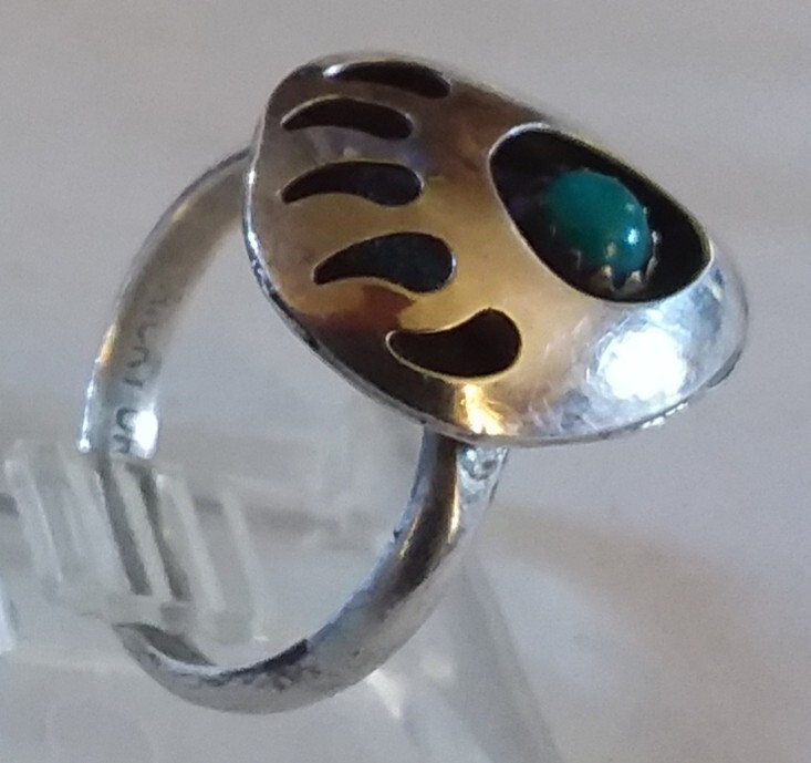 SIGNED Ricky Ortiz NATIVE AMERICAN Bear Paw TURQUOISE STERLING