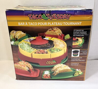 Taco Tuesday Heated Lazy Susan Topping Bar Nostalgia New in Open Box w/4 Holders