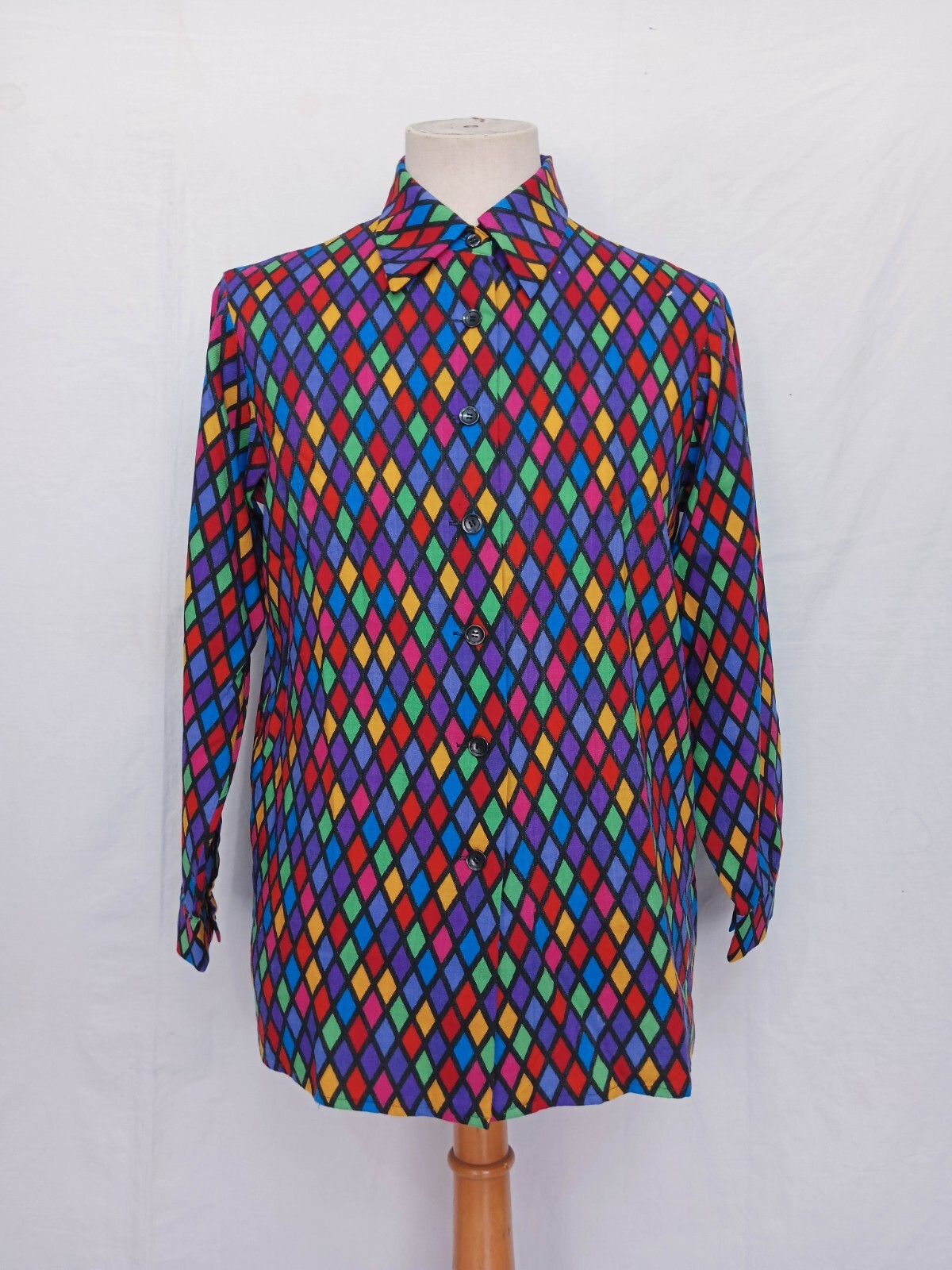 Camicia top donna vintage Yves Saint Laurent multicolore argilla lana seta 36