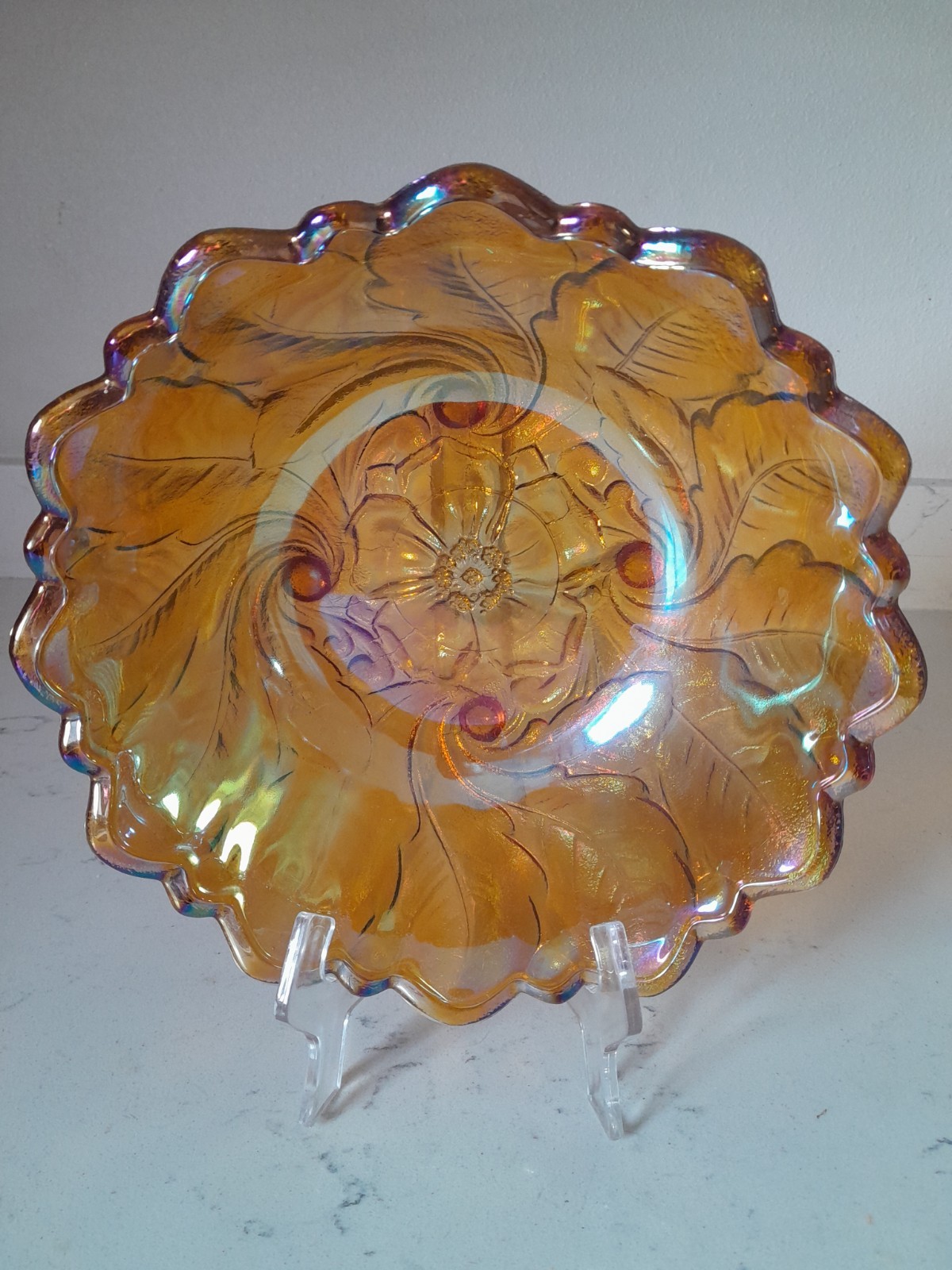 Vintage Indiana Glass Wild Rose Amber Carnival 9