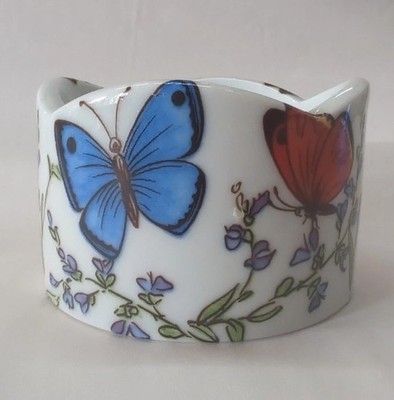 Vtg Butterfly Floral Candle Holder Porcelain Funny Design Bidermann West Germany
