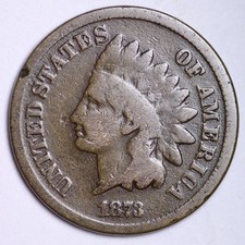 1873 Indian Head Cent Good - Very Good Average Circulated Condition Bronze Penny