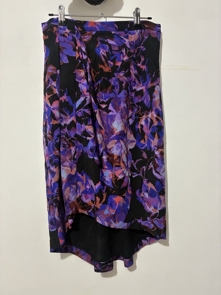 Alannah Hill Floral High Low Skirt Purple Black Designer Lined - Size 10
