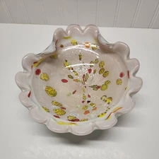Vintage Art Glass Tutti Frutti Bowl Murano Multi Color Mid Century MCM 