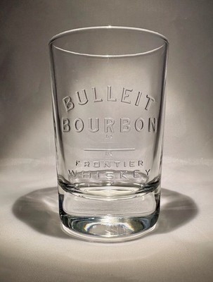 8 ORIGINAL OVAL BULLEIT BOURBON FRONTIER WHISKEY GLASSES  NOS EMBOSSED-WEIGHTED