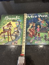 Lot 2 Vintage Walt Disney Books Bambi & Peter Pan Large Format Read Along