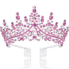 TOBATOBA Queen Crown for Women Crystal Princess Tiaras Rhinestone Pink