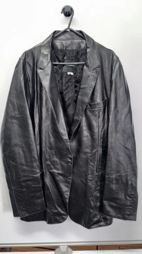 Costume National Blazer Jacket Mens 54 Black Leather Notch Lapel Made In Italy