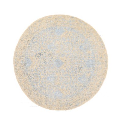 5'9''x5'9'' Peach Color Pomegranate Design Hand Loomed Wool and Art Silk Round Rug