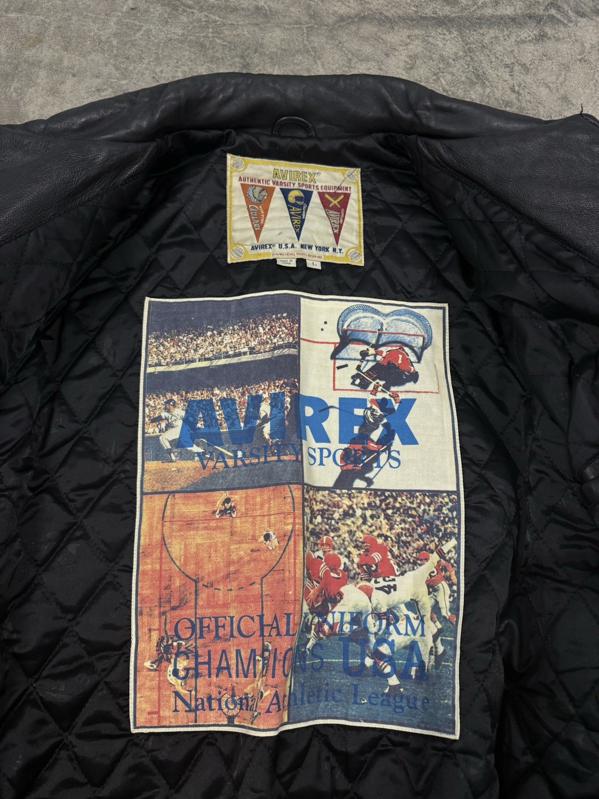 90s Vtg Avirex Black Heavyweight Big Logo Leather Jacket Varsity Goods Large Y2K image 5