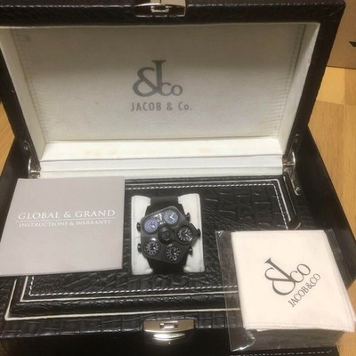 Jacob & Co Grand Black Diamond 47 mm analoge Herrenuhr Armbanduhr JP PVD...