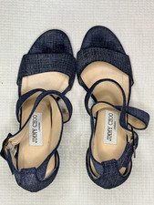 jimmy choo size 37.5 cross strappy wedge navy/print/texture sandals