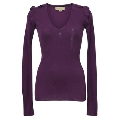Burberry Purple Wool Female Purple V Neck Jumper Xs