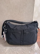 NWT Kipling Women's Izellah Black Crossbody Bag 13"W hipster  