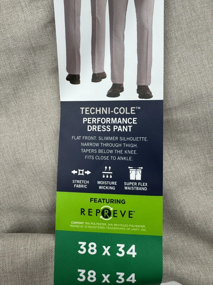 NUEVO KENNETH COLE REACTION Hombres 38x34 Tostado Calce Ajustado Suave Vestido Pantalones/Pantalones Foto 4 de 4