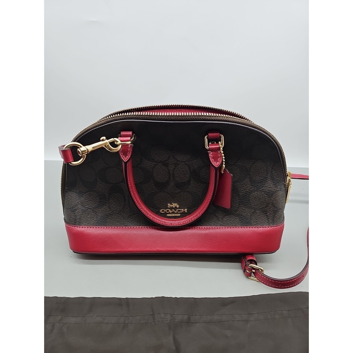Coach Mini Sierra Satchel Coated Canvas CrossBody Khaki Magenta