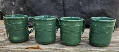 4 Vintage Longaberger Pottery Woven Traditions Ivy Green Mugs. FREE SHIPPING