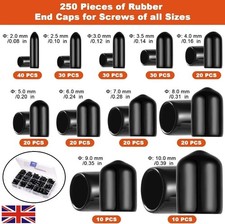 250pcs Round Rubber End Caps Black Vinyl Cover Screw Kit 2/3/4/5/6/7/8/9/10mm UK