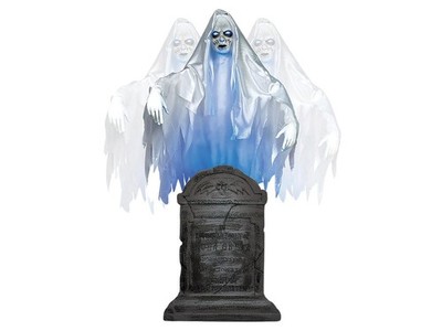 Ghost Woman Over Tombstone Animated Halloween Prop Tekky 6ft LED Motion Sound