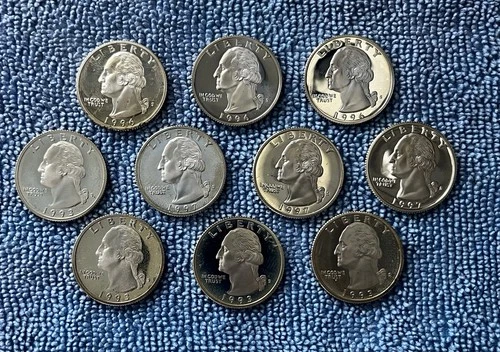 Lot of 10 Silver Proof (S) Washington Quarters - Various Years w/ Cond Issues