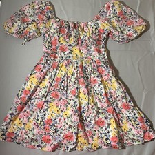 GAP Floral Dress Womens XS Puff Sleeve Smocked Cottagecore Midi