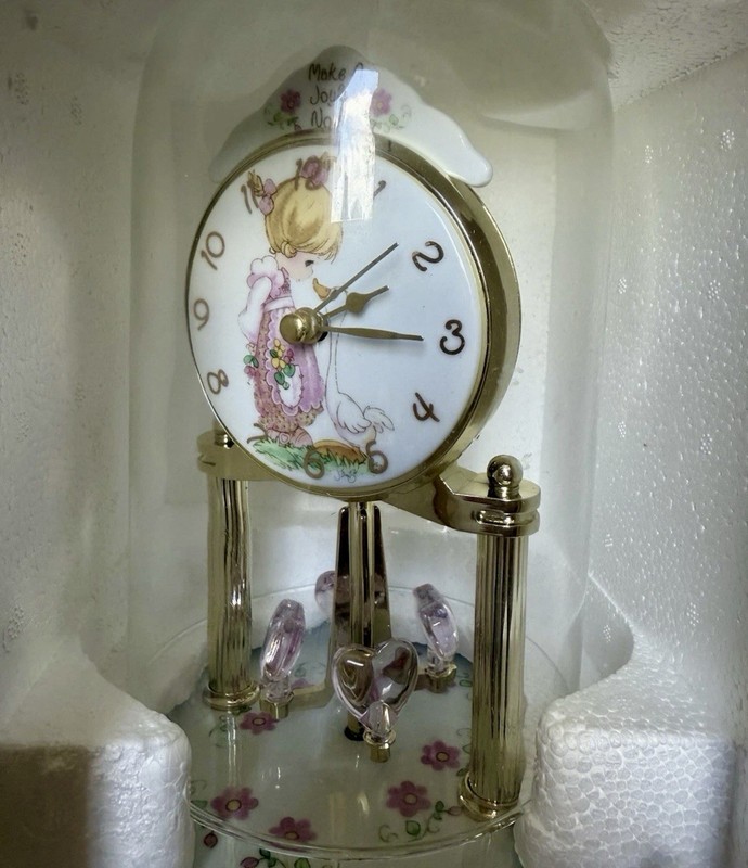 Precious Moments Porcelain Clock Anniversary In Box With Boy And Girl