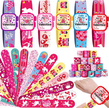 24 Pack Valentine Slap Bracelets with Cards Valentines Day Slap Bracelets Heart