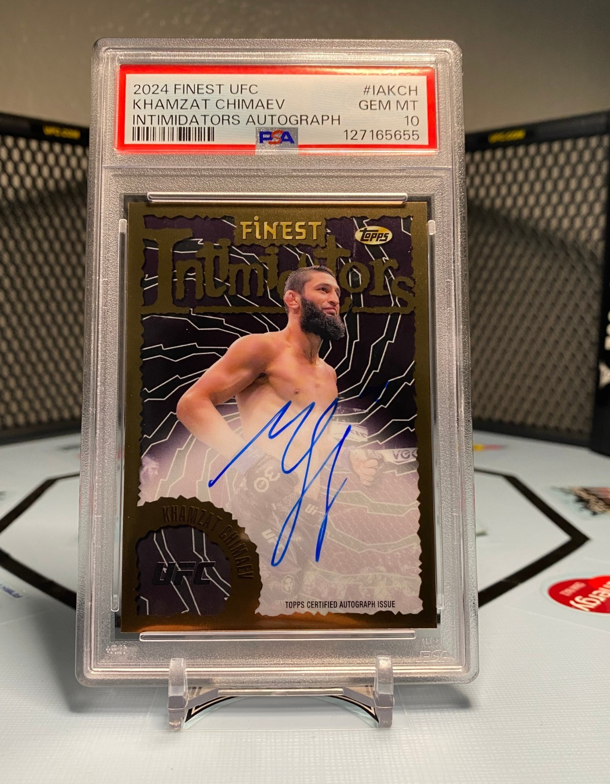 2024 Topps Finest UFC - Intimidators Autographs Khamzat Chimaev #IA-KCH PSA 10 view 2
