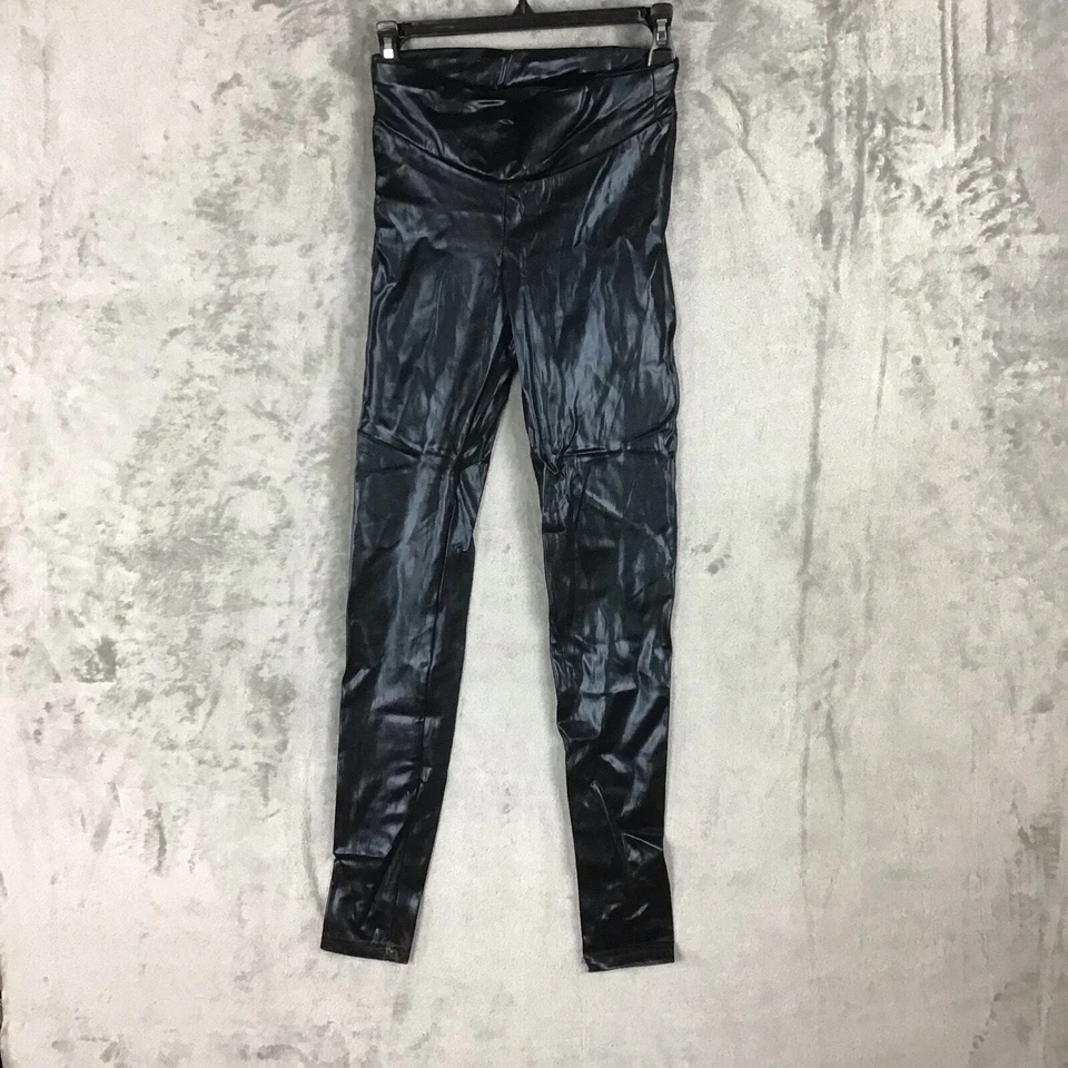 HUE Women’s S Black Faux Leather Leggings Stretch Mid Rise Nylon Spandex NWOT - Image 4 of 4